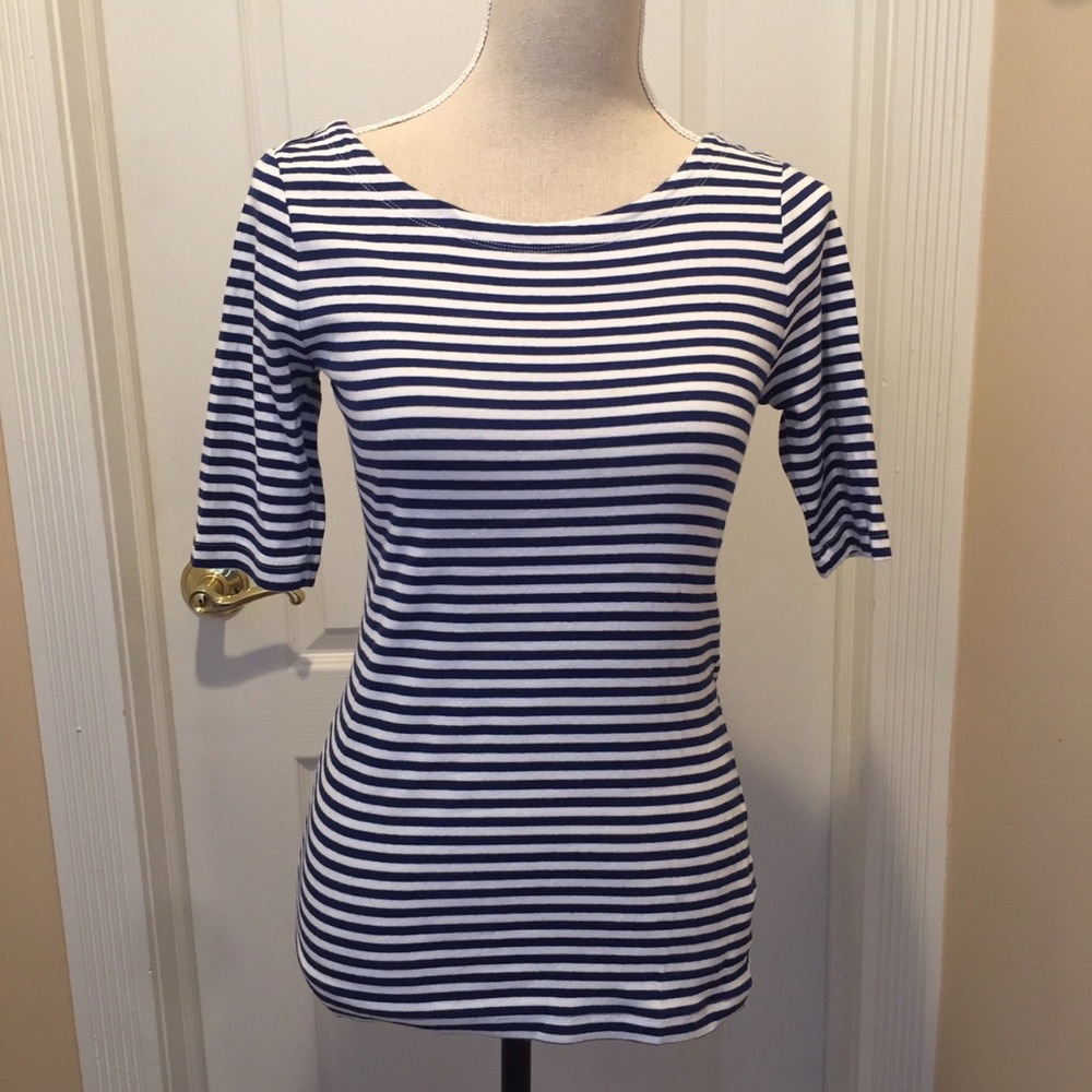Banana Republic Boat Neck Blue & White Striped Top
